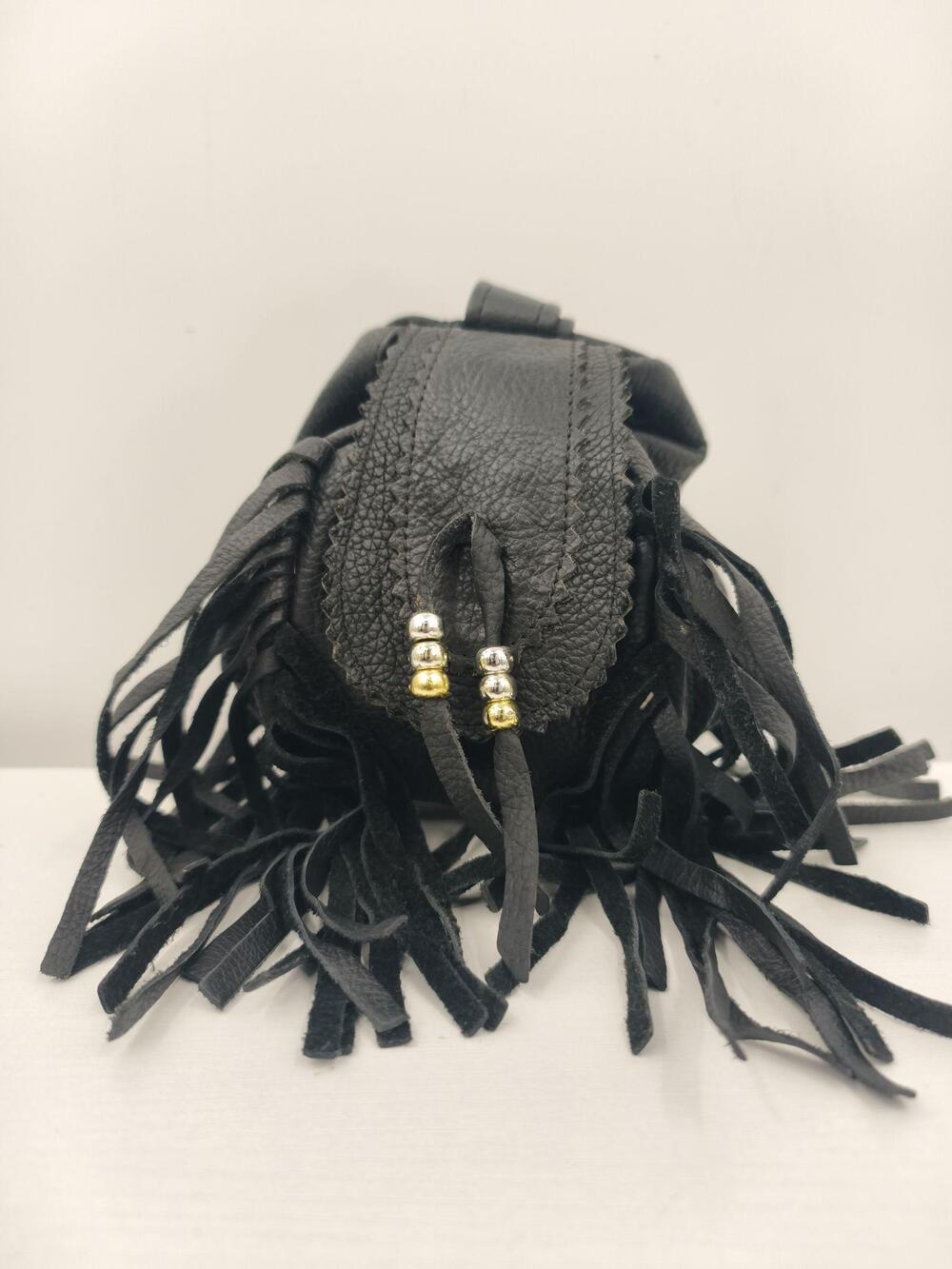 Carroll Crossbody Bag Womens Mini Black Leather Suede Fringe